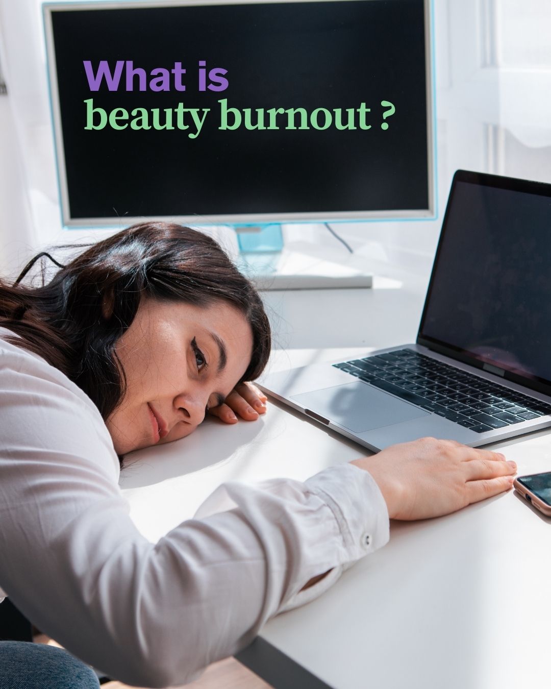 Stressed woman removing makeup, symbolizing beauty burnout