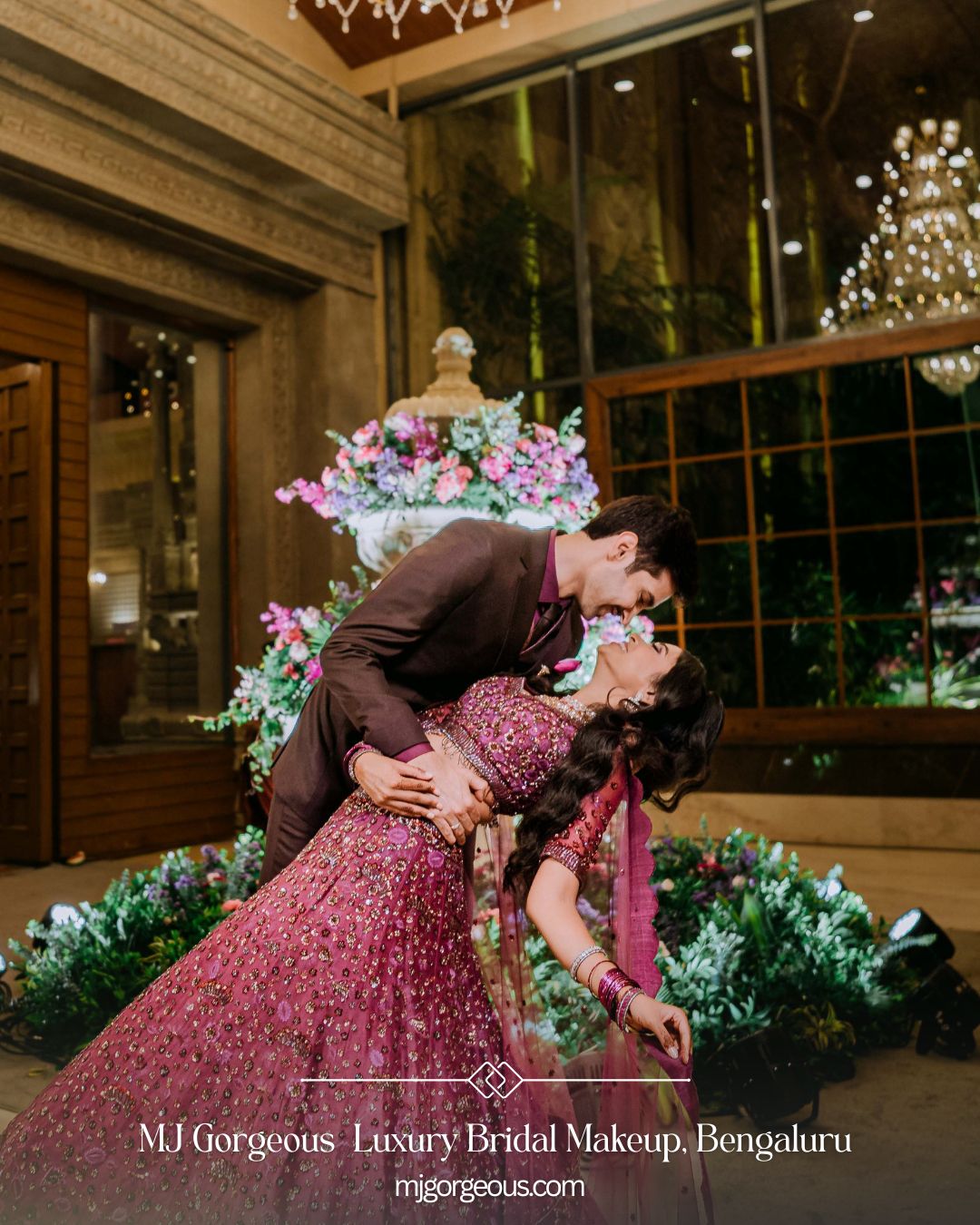 Bride and partner posing together at their reception