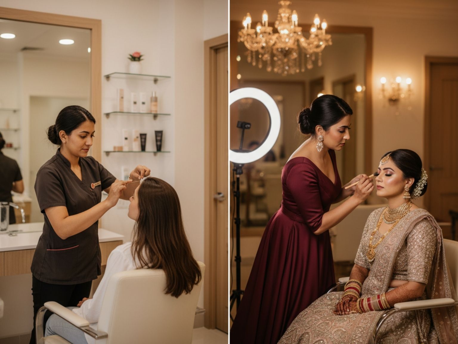 Beautician vs makeup artist showing salon grooming and bridal makeup artistry