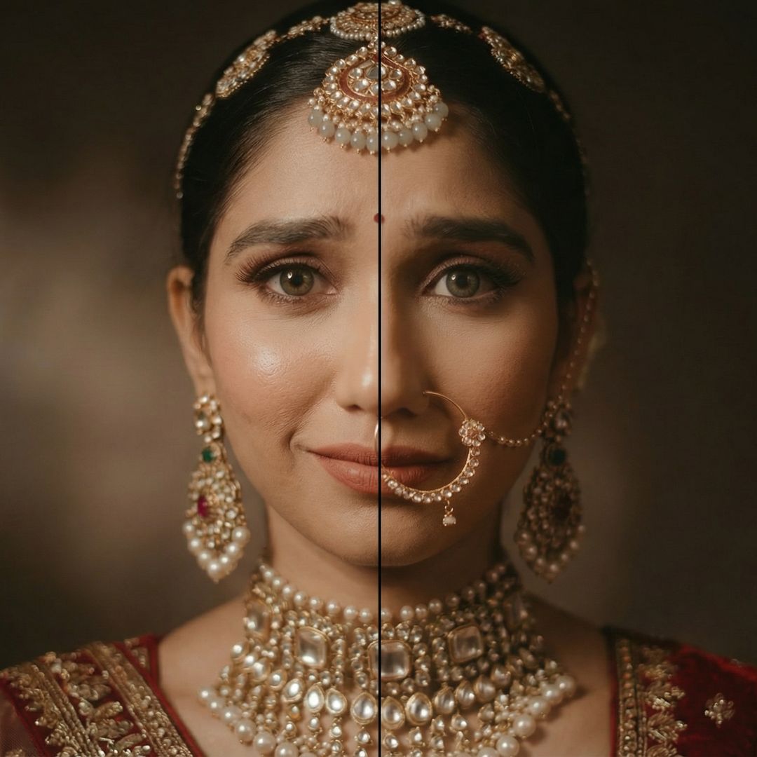 Bridal Makeup Trial Split Face Result