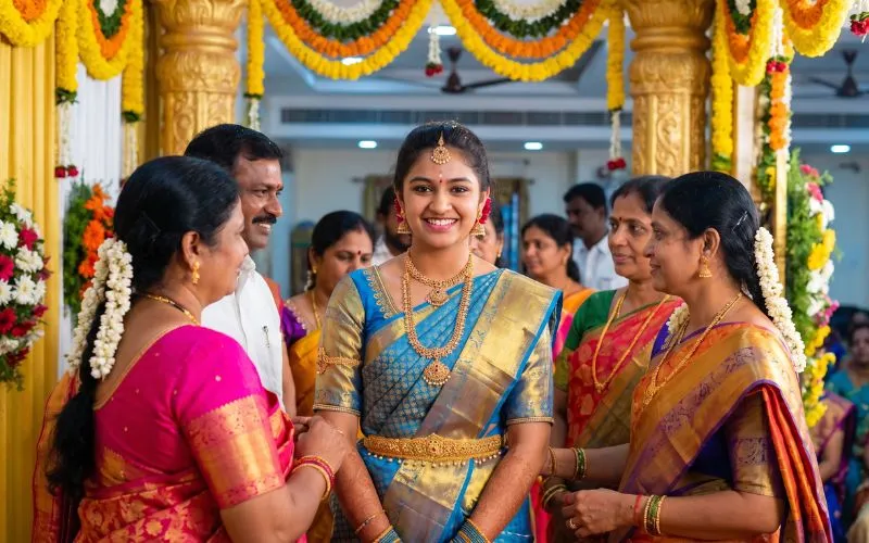 half-saree-function-complete-guide-bangalore-ceremony-moment Half saree function guide - meaning, rituals, outfit, makeup, and planning checklist 3