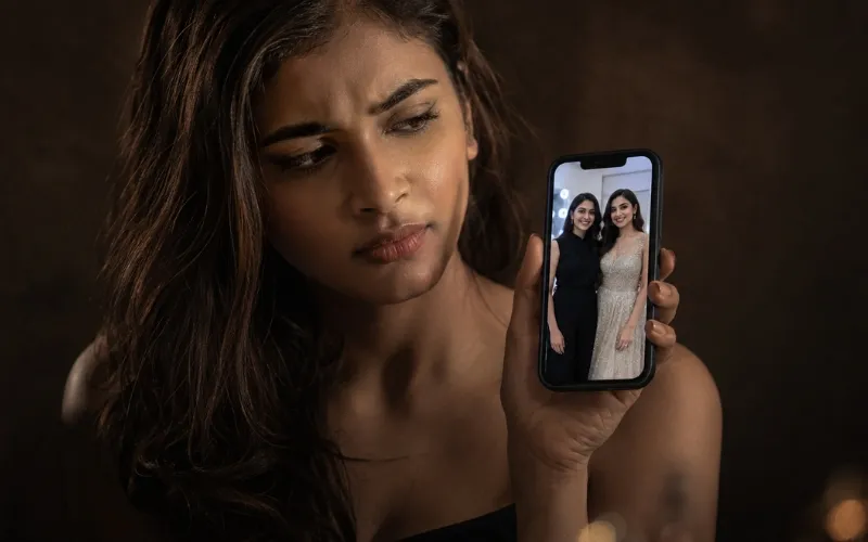 indian-bride-sceptical-celebrity-makeup-artist-photo Bride comparing makeup artist portfolios