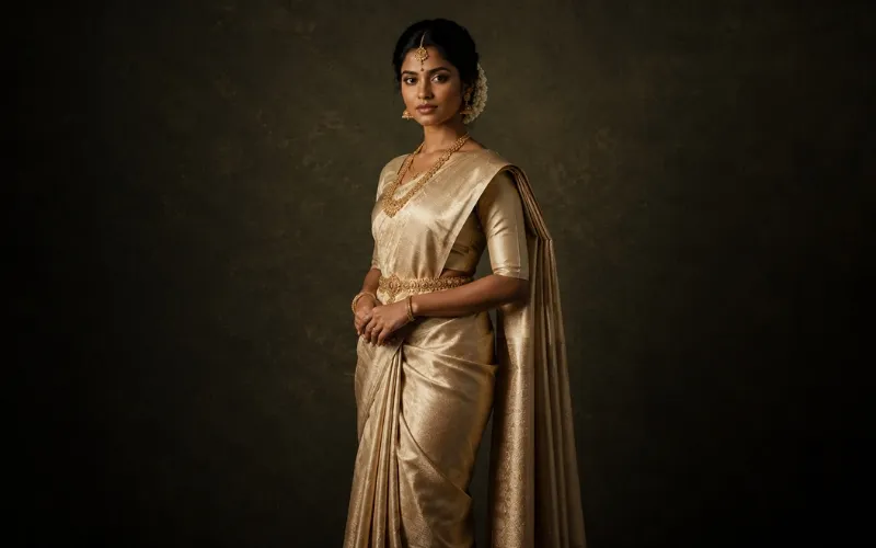 south-indian-bride-natural-makeup-champagne-kanjivaram Natural Bridal Makeup for All Skin Tones